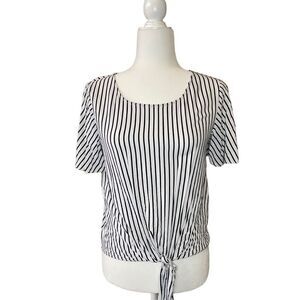Socialite Black and White Tie Front Tee Blouse